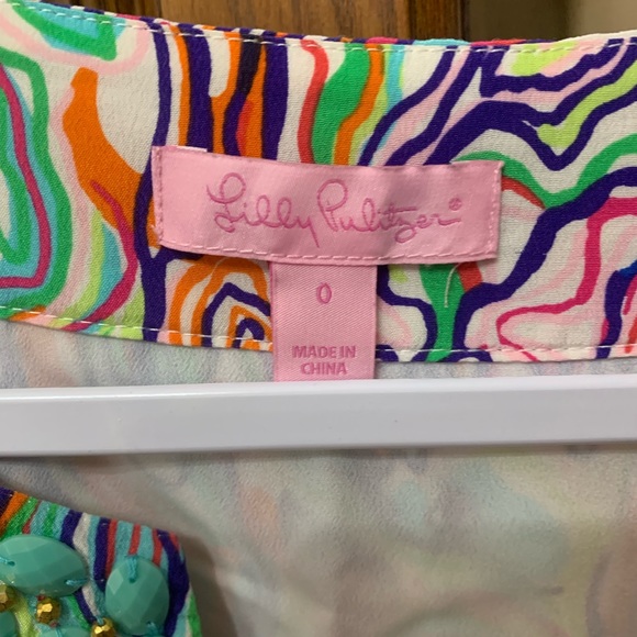 LILLY PULITZER | Embellished Seamus Print Silk Shift Dress Long Sleeve Women’s 0 - Picture 3 of 5